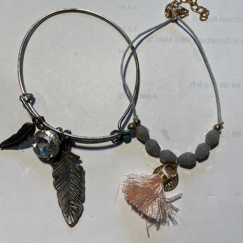 Peach /gray… silver feather bracelets